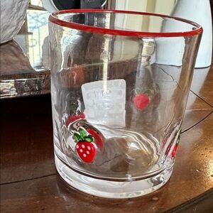 Strawberry & Cherry Glass Tumbler with Red Rim